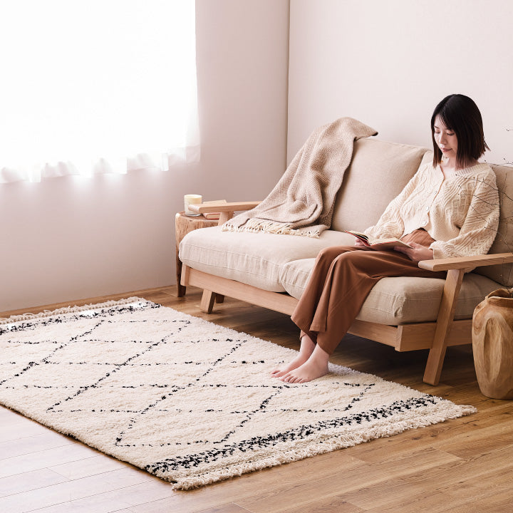 ウィルトン織ラグ BOHO（シャギー調のベニワレン柄ラグ 床暖房対応