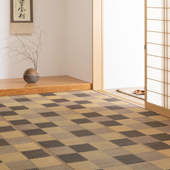 裏貼り］い草花ござ 柄上敷き うしお｜江戸間 （い草 カーペット ラグ